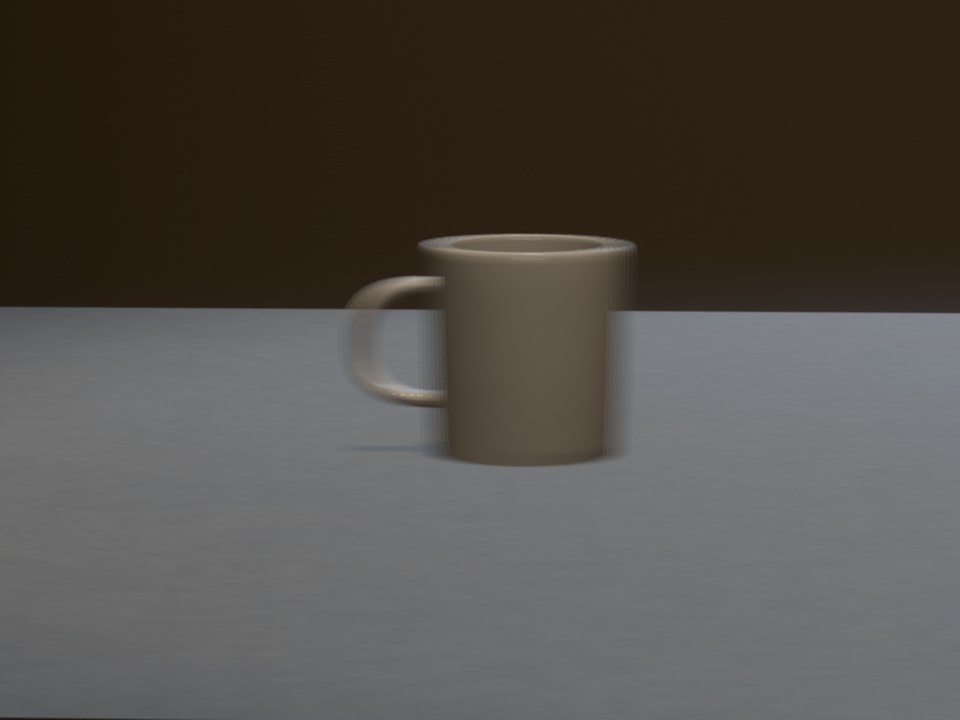 The mug sliding across a concrete pad, blurred by its speed