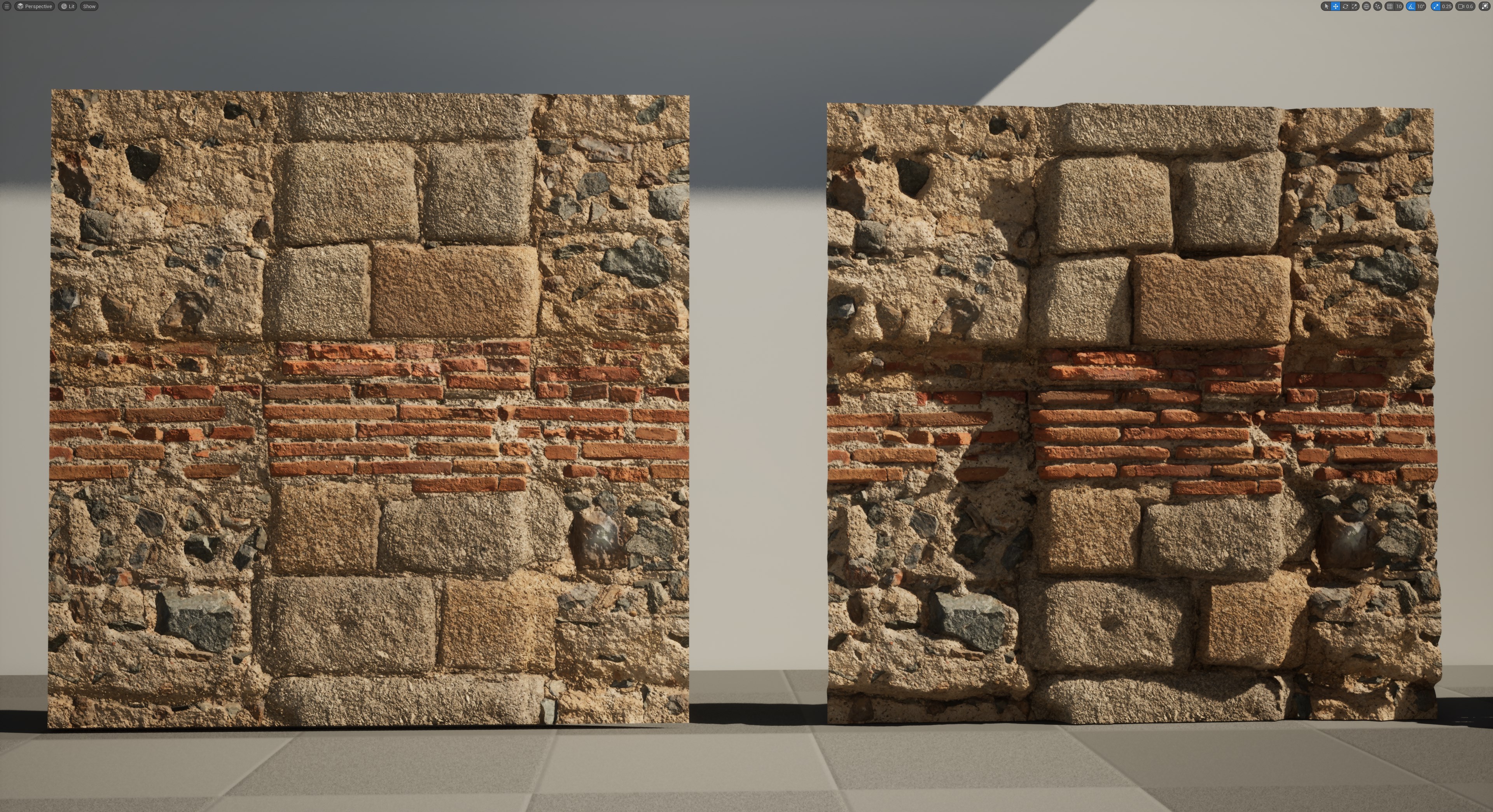 Flat vs Displaced Mesh Example Image