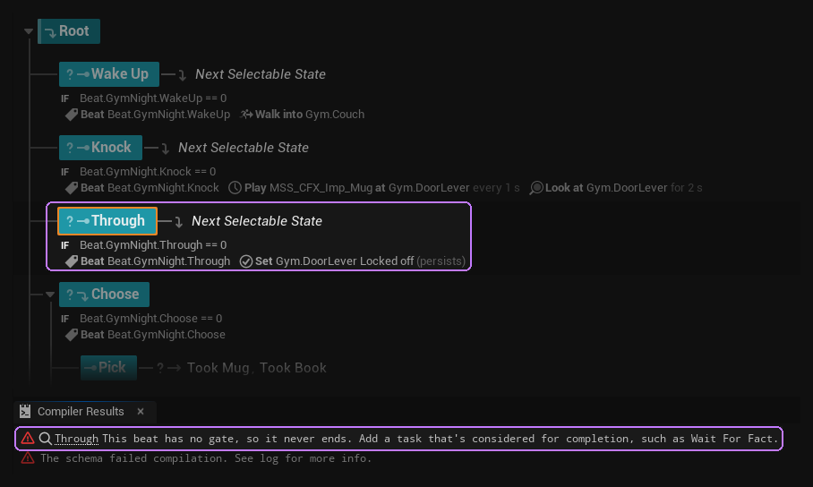 StateTree Compiler Results listing an error on a beat that has no gate.